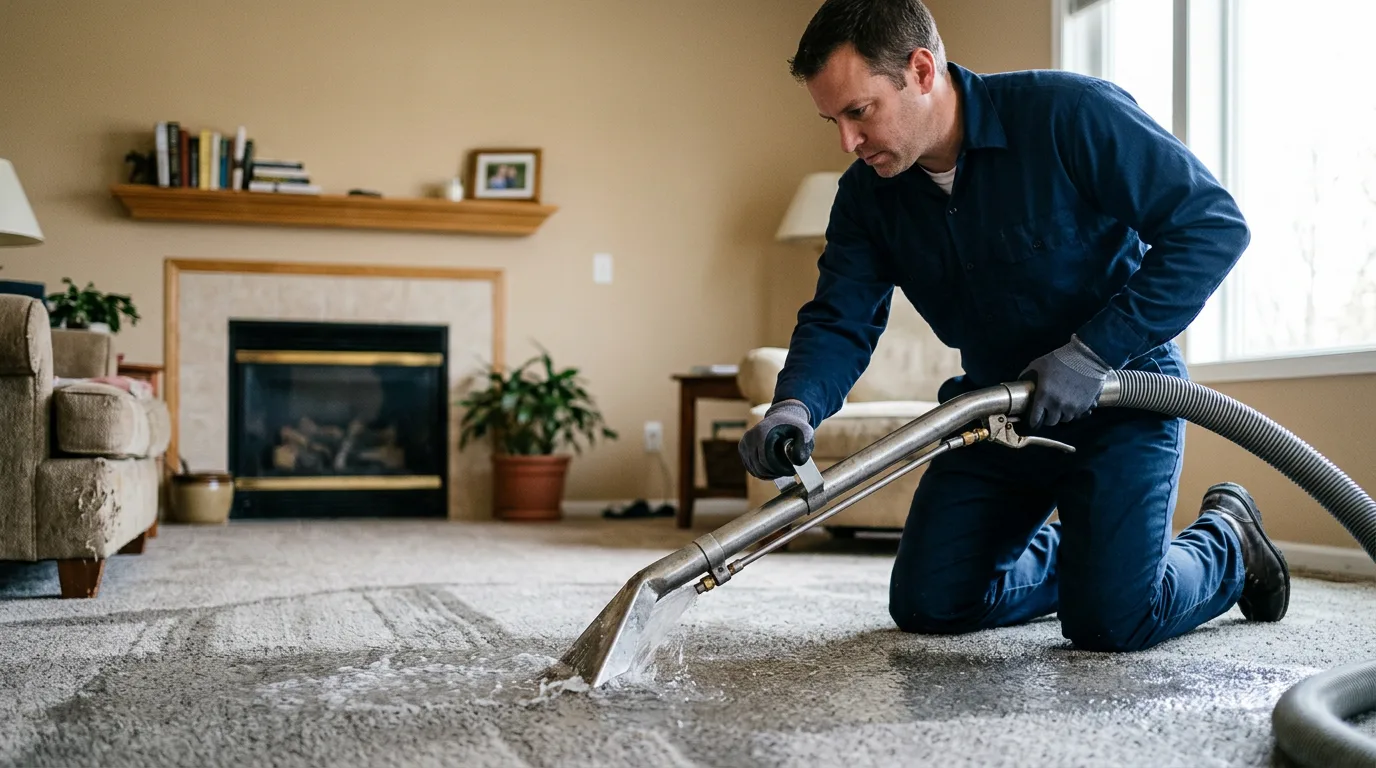 Water damage restoration technician working near Alleman, IA